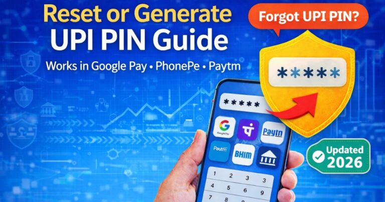 UPI PIN generate or reset guide for Google Pay, PhonePe, Paytm and BHIM apps showing mobile payment security steps